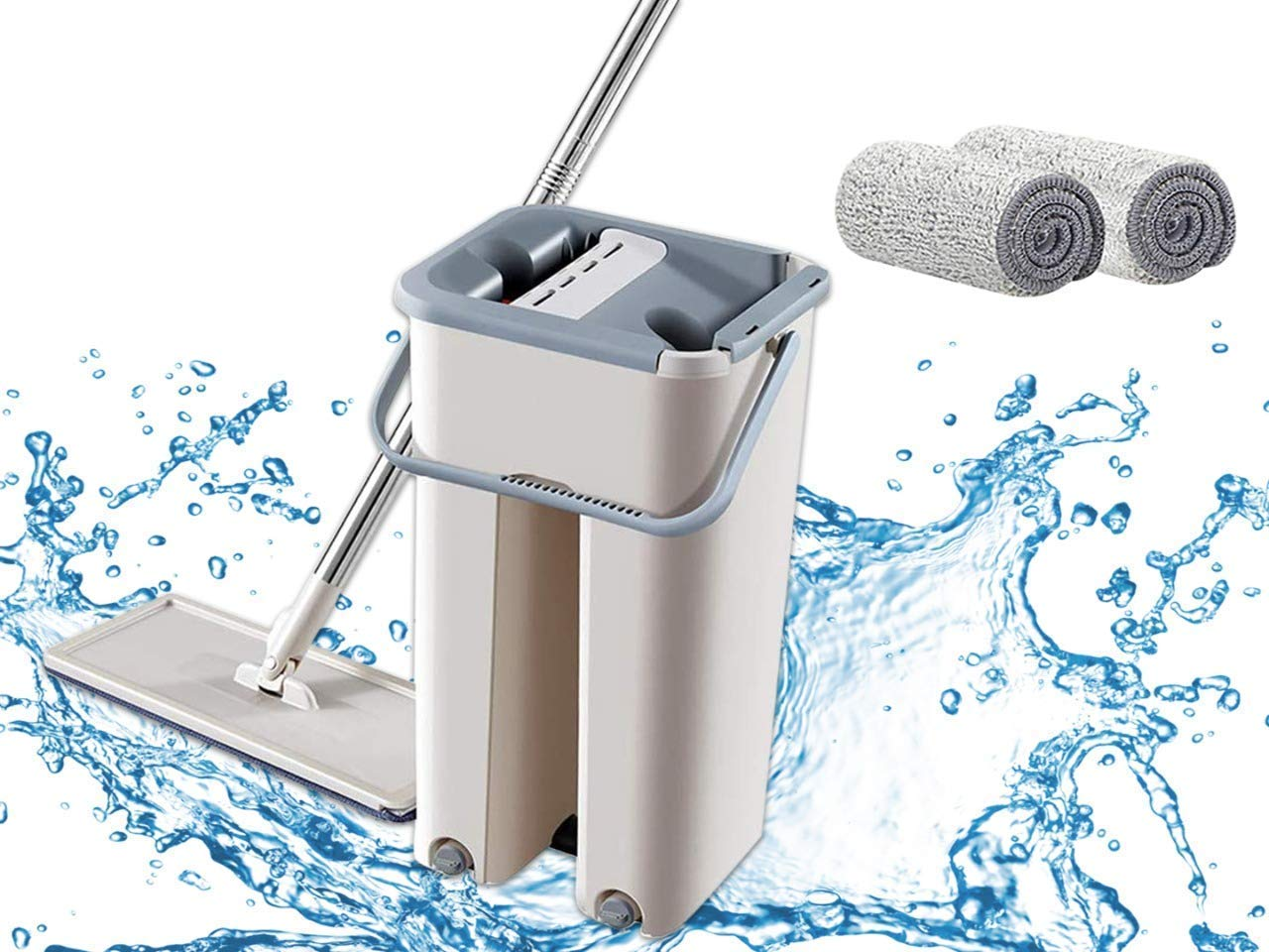 Self Cleaning Wet Dry Mop Flat Floor Mop Bucket System with 2/12 Microfiber  Pads