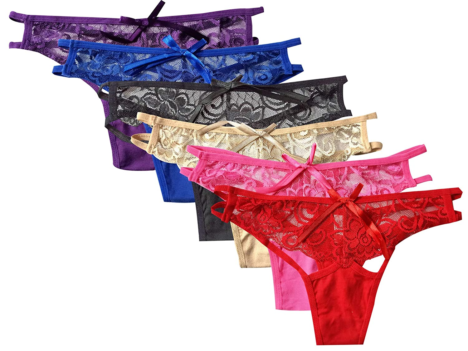 Women's Thongs Panty Bow Lace Cheeky Underwear